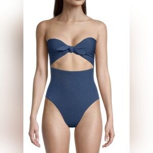 VERONICA BEARD Bethany Knot Ocean Blue One Piece Swimsuit M Medium Strapless